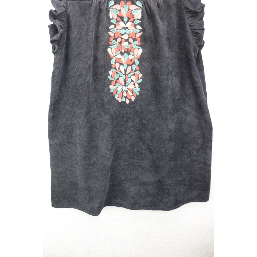 THML Black Ruffle Sleeves Embroidery Corduroy Dress-Medium-Boho-Whimsigoth - Picture 2 of 12